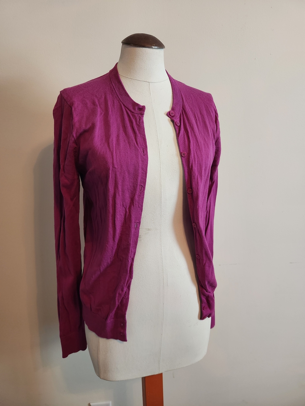J. Crew Women's Fuchsia Rib-Trim Button Cardigan